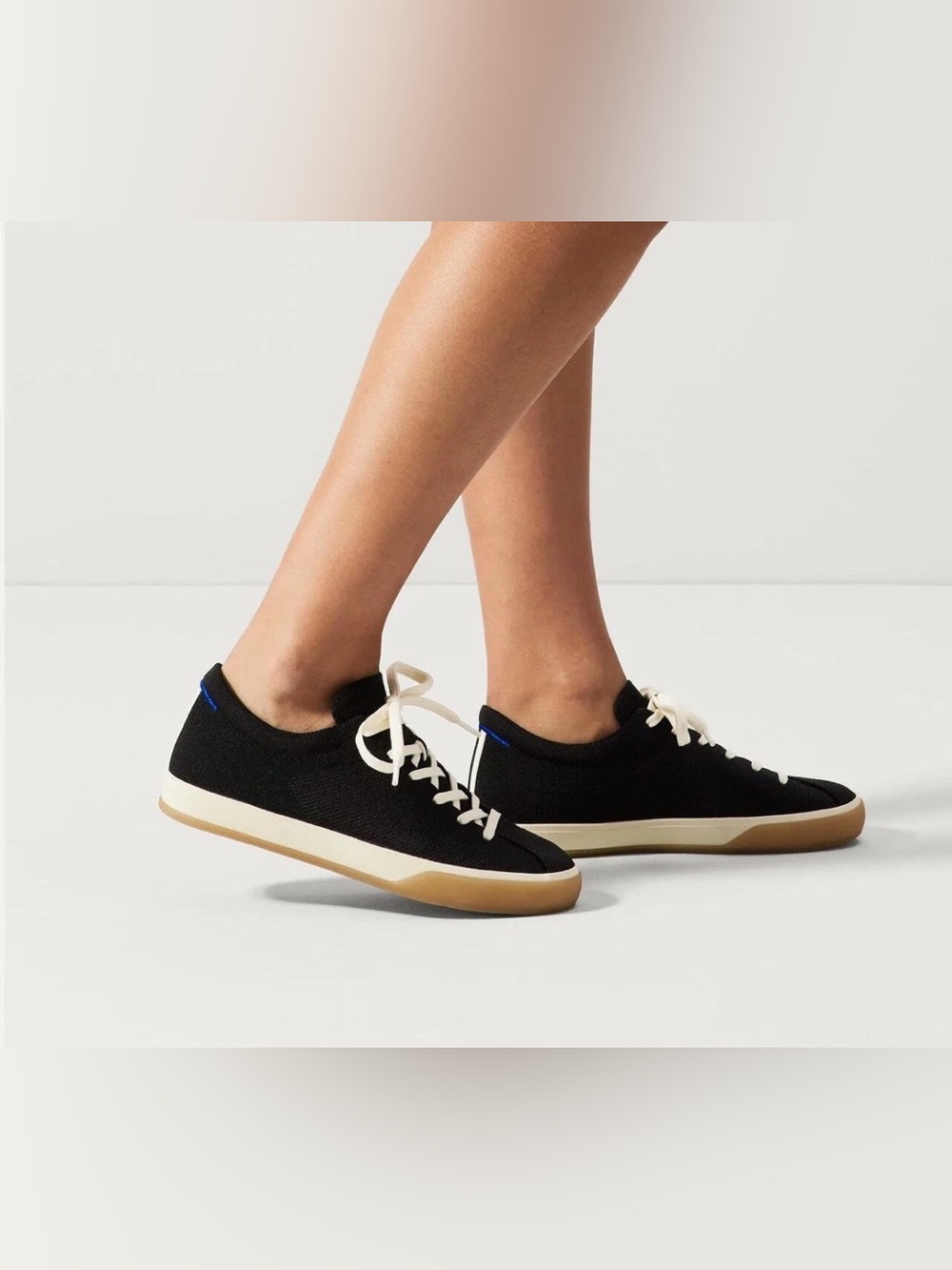 Rothy's Black Knit Lace-Up Sneakers with Cream Laces